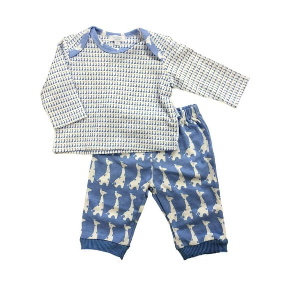 Infant Boys Blue Giraffe Baby Outfit 2 pc Animal Themed Shirt & Pants Set 3m