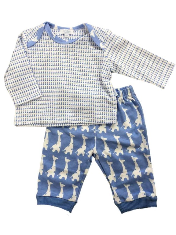 Infant Boys Blue Giraffe Baby Outfit 2 pc Animal Themed Shirt & Pants Set 3m