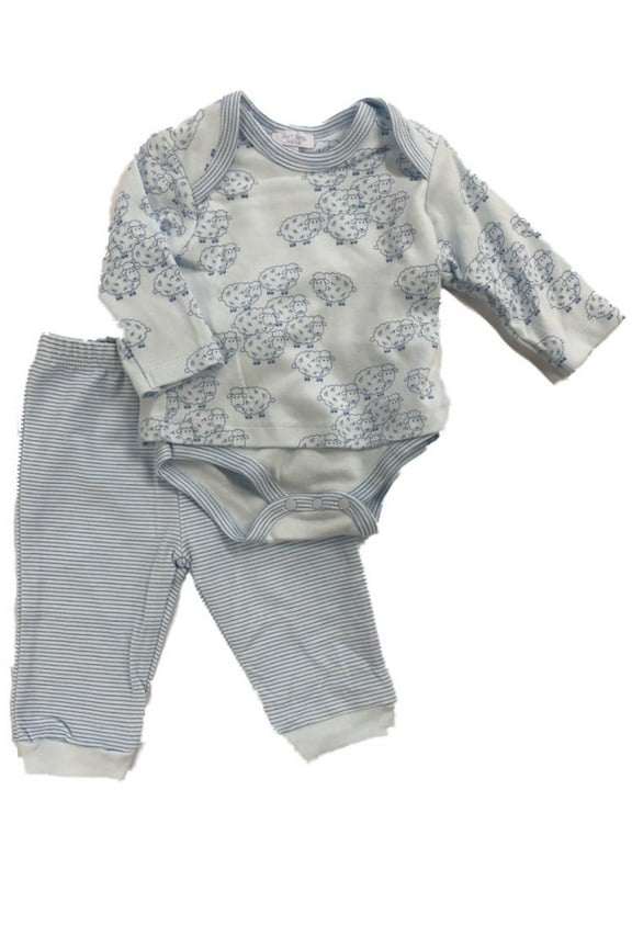 Infant Boys Blue Lamb Baby Outfit Layered Sheep 2 pc Bodysuit & Pants Set 3m