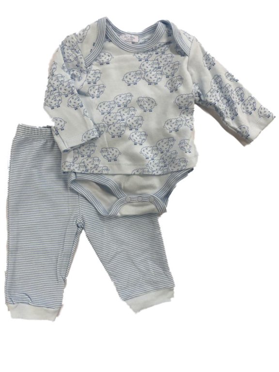 Infant Boys Blue Lamb Baby Outfit Layered Sheep 2 pc Bodysuit & Pants Set 6m