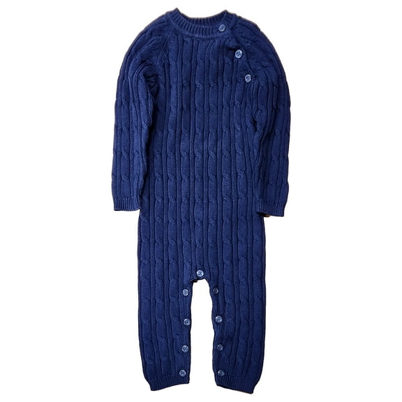 Infant Boys Blue Long Sleeve Sweater Bodysuit Romper Outfit Coverall 0-3M