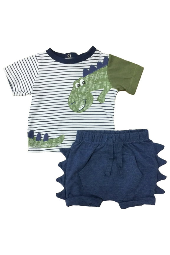 Infant Boys Blue Stripe Alligator Short Sleeve Shirt & Pocket Shorts Set 6-9m