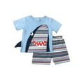 thumbnail image 1 of Infant Boys Blue Stripe Embroidered Shark Short Sleeve Shirt & Shorts Set 0-3m, 1 of 1