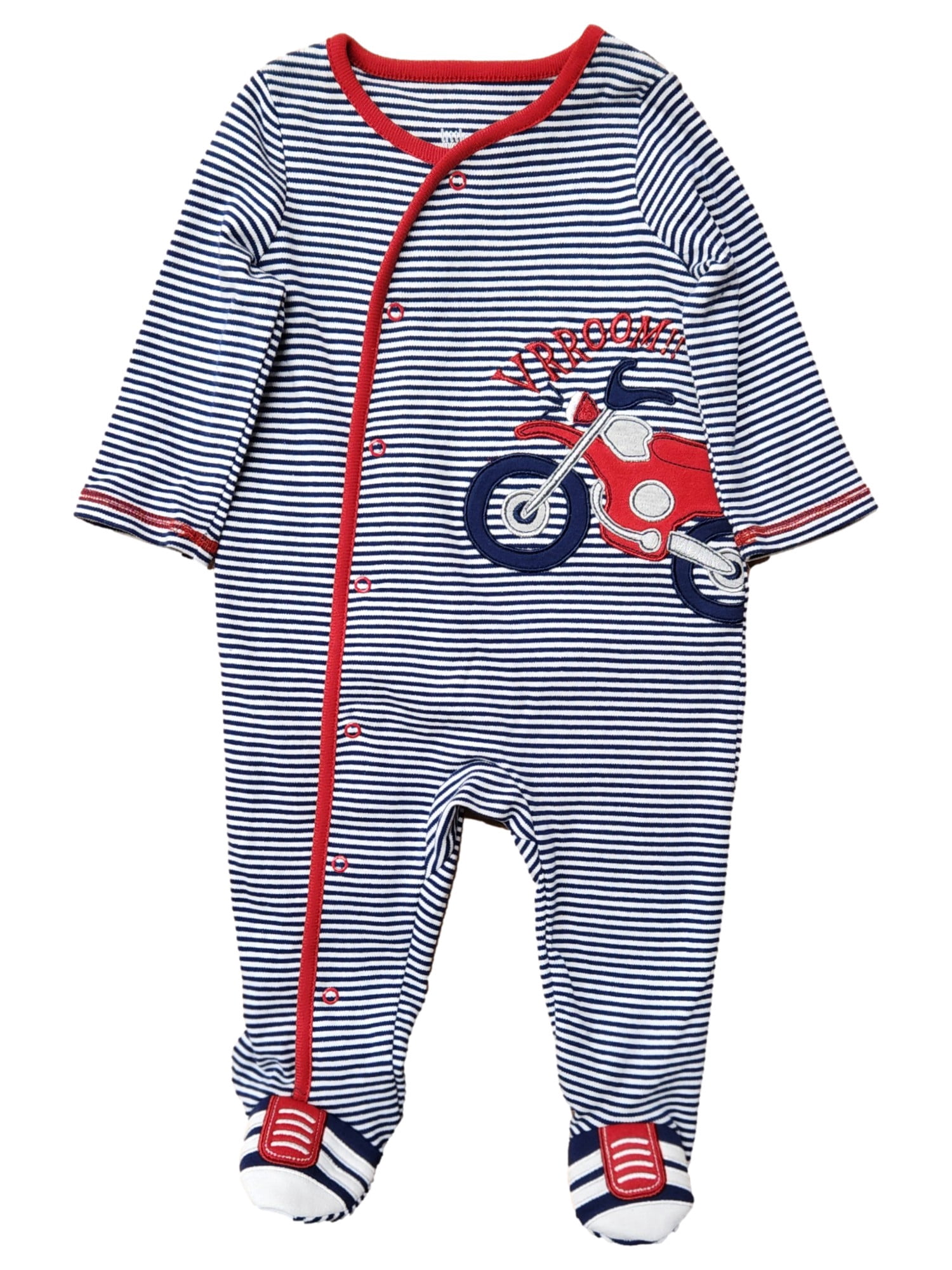 Infant Boys Blue & White Striped Motorcycle Sleeper Footie Pajamas 3/6 ...