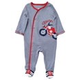 thumbnail image 1 of Infant Boys Blue & White Striped Motorcycle Sleeper Footie Pajamas 3/6 Months, 1 of 2