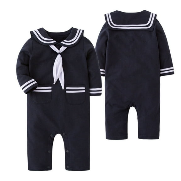 shoper Infant Boys Bodysuit Long Sleeve Jumpsuit Stripe Romper Marine Navy Romper Spring Summer Outfit Navy 60