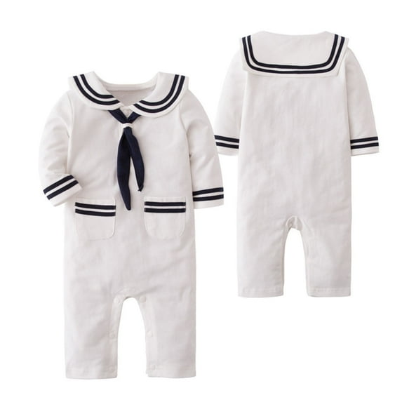 shoper Infant Boys Bodysuit Long Sleeve Jumpsuit Stripe Romper Marine Navy Romper Spring Summer Outfit White 90