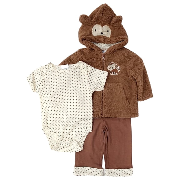 Infant Boys Brown Monkey 3-Piece Hoodie Creeper & Lounge Pant Set 6-9 Months