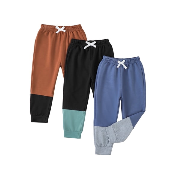 Infant Boys Clothes 3 Pack Baby Boy Pants 3 6 12 18 24 Months Toddler Boy Sweatpants Color-blocked 2T 3T Infant Boys Pants Brown Black Blue