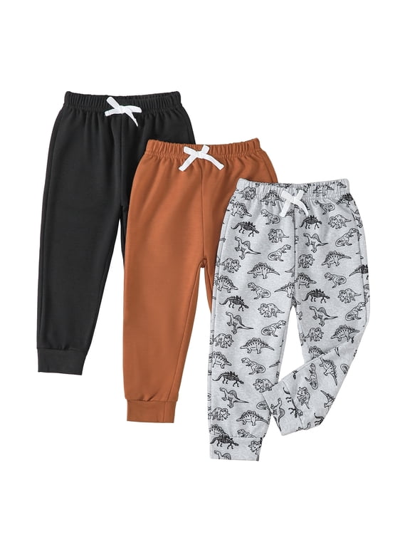 Infant Boys Clothes 3 Pack Baby Boy Pants 3 6 12 18 24 Months Toddler Boy Sweatpants Dinosaur Print 2T 3T Infant Boys Pants Black Brown Gray