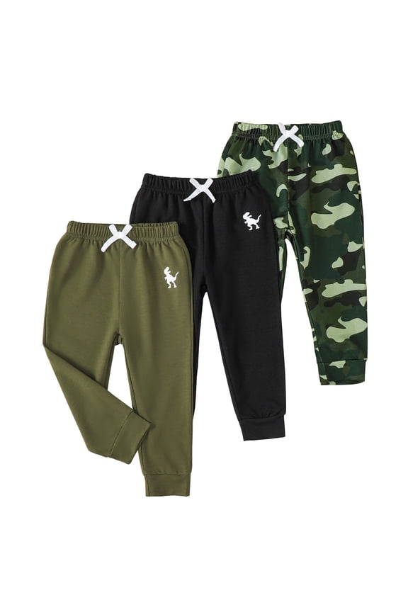 Infant Boys Clothes 3 Pack Baby Boy Pants 3 6 12 18 24 Months Toddler Boy Sweatpants Dinosaur Print 2T 3T Infant Boys Pants Black Camo Green