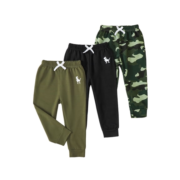 Infant Boys Clothes 3 Pack Baby Boy Pants 3 6 12 18 24 Months Toddler Boy Sweatpants Dinosaur Print 2T 3T Infant Boys Pants Black Camo Green