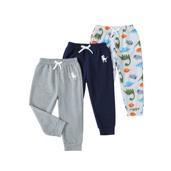 Infant Boys Clothes 3 Pack Baby Boy Pants 3 6 12 18 24 Months Toddler Boy Sweatpants Dinosaur Print 2T 3T Infant Boys Pants Blue Gray