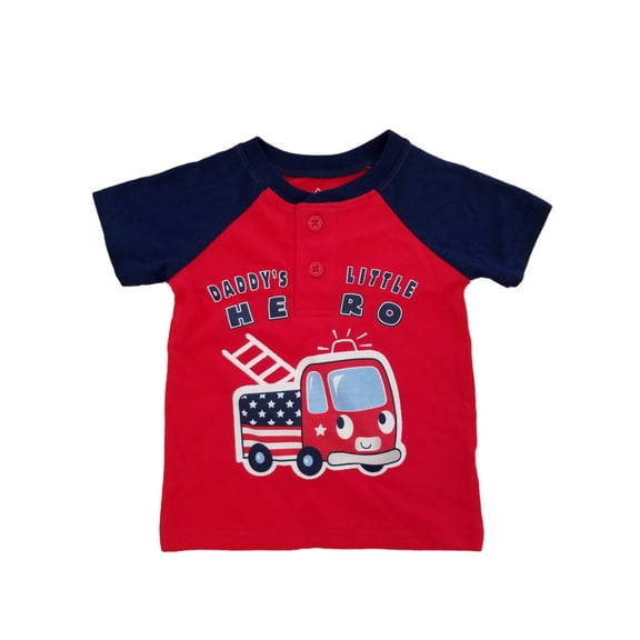 Infant Boys Daddy's Little Hero Patriotic Firetruck USA Henley T-Shirt 12m