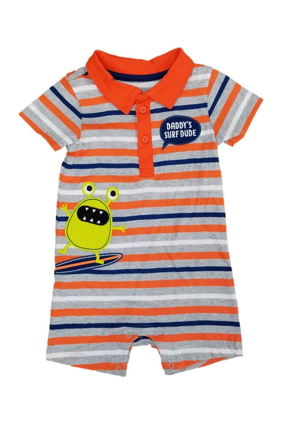 Infant Boys Daddy's Surf Dude Alien Monster Striped Baby Romper
