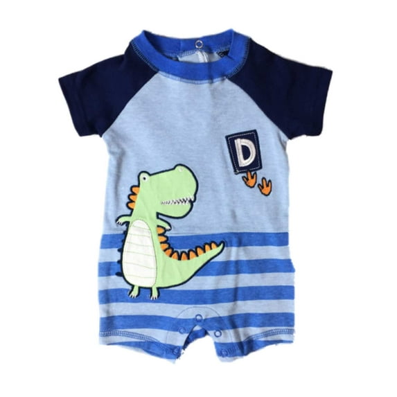 Infant Boys Dinosaur Bodysuit Baby Outfit Blue Stripe Dino Romper