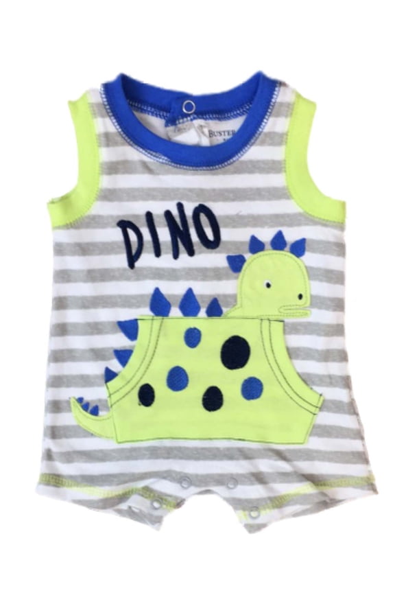 Infant Boys Dinosaur Bodysuit Baby Outfit Gray Stripe Dino Romper 0-3m