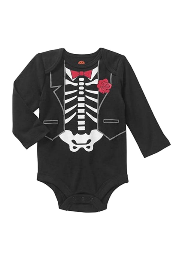Infant Boys First Halloween Creeper Black Skeleton Vampire Rose Bodysuit 0-3m