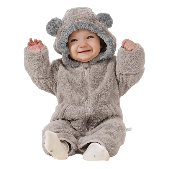 Infant Boys Fleece Bodysuit - Warm Windproof Long Sleeve Snowsuit Romper With Bear Ears Hood Winter Baby Girl Clothes Newborn Girl Outfits 9-12 Months