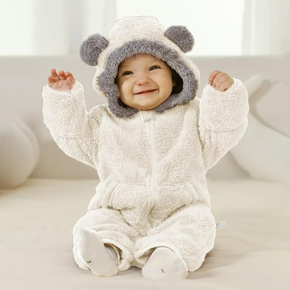 Boys Lined Onesie - Thermal Baby Bear Romper Winter Baby Girl Clothes Cute Baby Clothes 3-6 Months