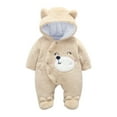 thumbnail image 1 of Infant Boys Girls Cute Bear Jumpsuit Coat Romper Fuzzy Hooded Button Toddler Baby Fleece Long Sleeve Thick Keep Warm Jumpsuit Khaki 12-18 Months, 1 of 5
