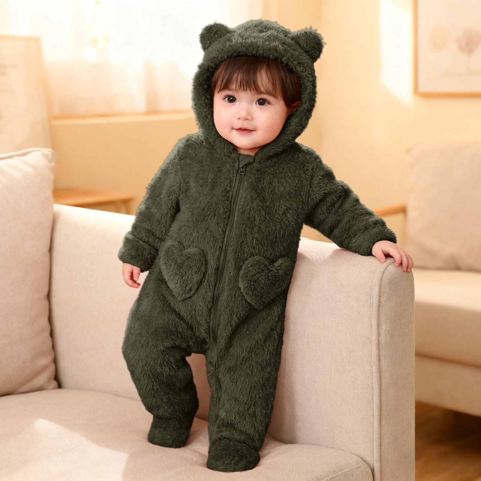 WYTbaby Baby sneeuwpak fleece met capuchon baby overall winter herfst warm romper voor jongens meisjes 0-12 maanden, roze, 6-9 Maanden