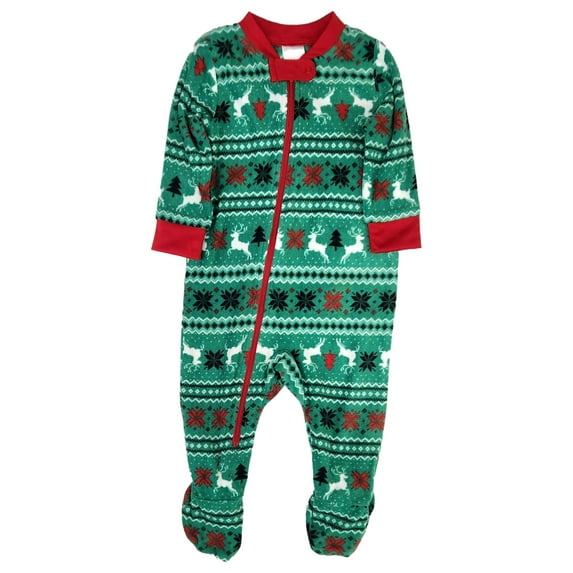 Infant Boys & Girls Green Nordic Fleece Christmas Sleeper Pajamas 9 Months