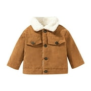 ZYEKQE Infant Boys Girls Jackets Winter Buttons Plush Warm Casual Jackets Toddler Kids Thickened Cotton Cardigan Outerwear (18-24 Months, BrownA1)