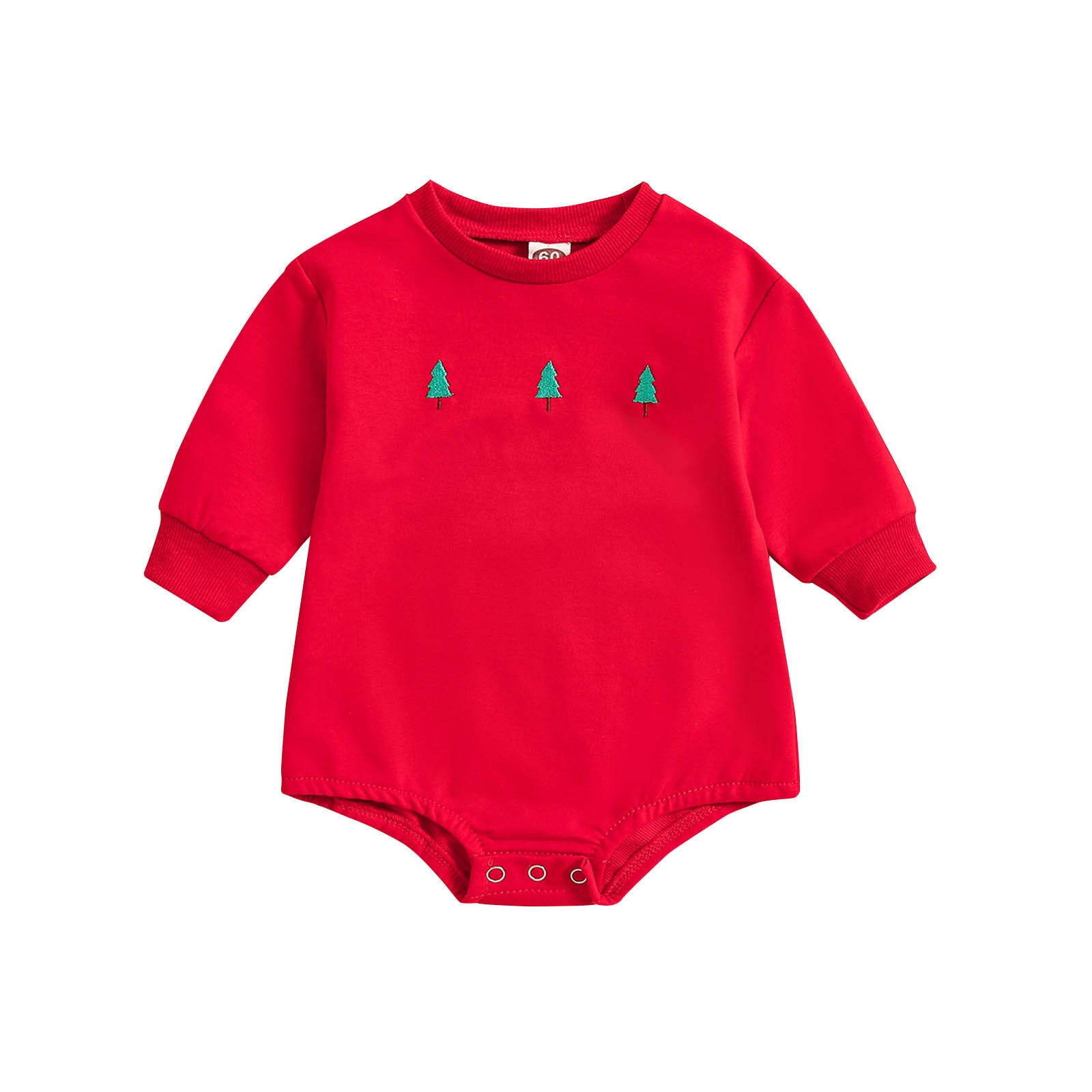 Infant Boys Girls Long Sleeve Christmas Tree Embroidery Romper Bodysuit