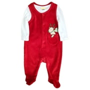 Infant Boys & Girls Red Velour Christmas Reindeer Outfit Jumpsuit 0-3 Months
