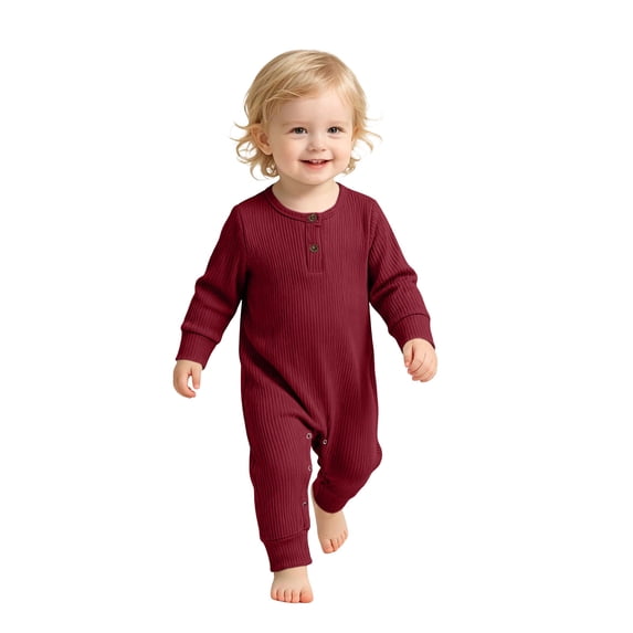 Infant Boys Girls Romper Fall Outfits, Newborn Baby Jumpsuit Romper, Cotton Knit Long Sleeve Button Overalls Bodysuits Baby Clothes for Boys and Girls