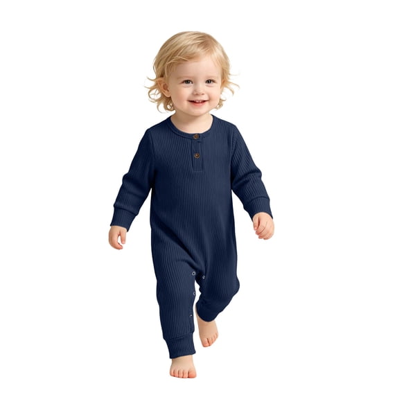 Infant Boys Girls Romper Fall Outfits, Newborn Baby Jumpsuit Romper, Cotton Knit Long Sleeve Button Overalls Bodysuits Baby Clothes for Boys and Girls
