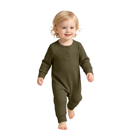 Infant Boys Girls Romper Fall Outfits, Newborn Baby Jumpsuit Romper, Cotton Knit Long Sleeve Button Overalls Bodysuits Baby Clothes for Boys and Girls