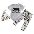 thumbnail image 1 of Infant Boys Girls Short Sleeve Romper Bodysuit Cartoon Cow Printed Pants Hat Outfits Sets Boy Dailywear, 1 of 7