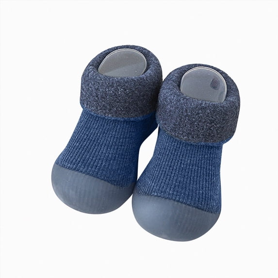 Infant Boys Girls Warm Sock Shoes Non Slip Close Toe Wide Width Floor Slippers Lightweigh First Walking Soft Rubber Sole Sneakers Blue Size 10 Toddler