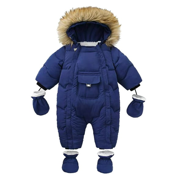 Infant Boys Girls Winter Thicken Coat Hooded Pocket Jacket Snowsuit With Gloves Toddler Windproof Warm Jumpsuit Outwear Snow Wear