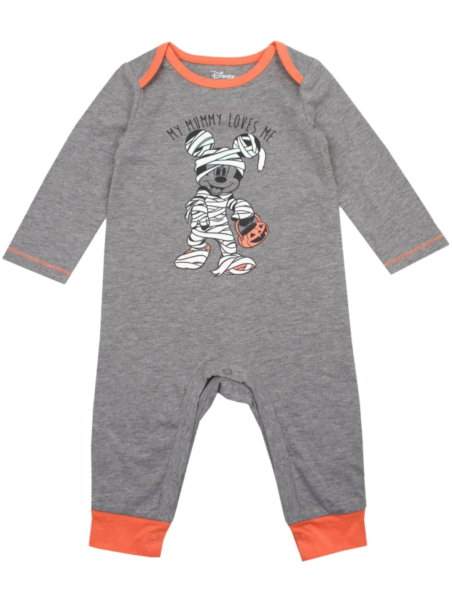 Infant Boys Gray Disney Mummy Mickey Mouse Romper Halloween Coveralls NB