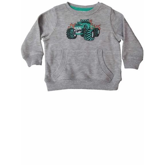 Infant Boys Gray Flaming Monster Truck Car Pull Over Sweatshirt