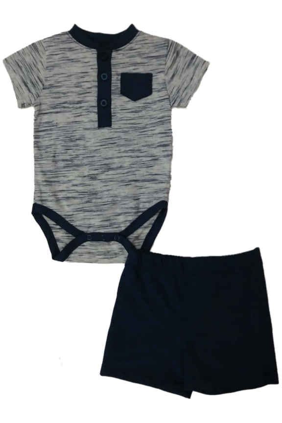 Infant Boys Gray & Navy Heather Pocketed Single Shorts 2 Pc Outfit Set