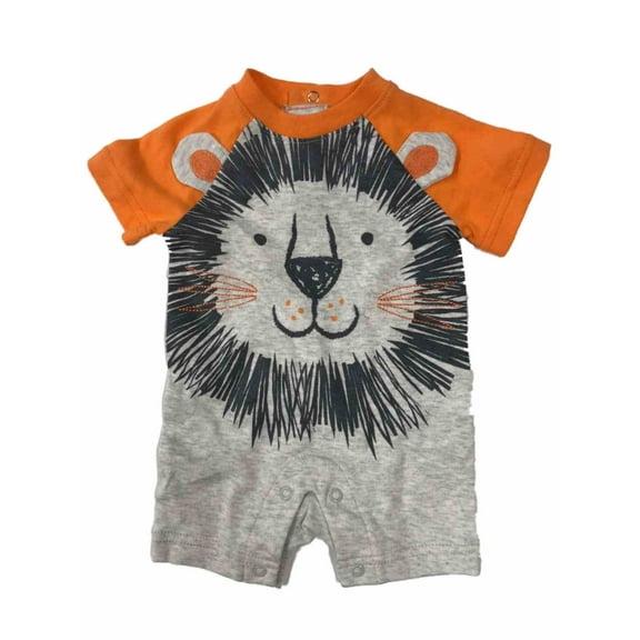 Infant Boys Gray & Orange Lion Romper Bodysuit Baby Outfit 3/6