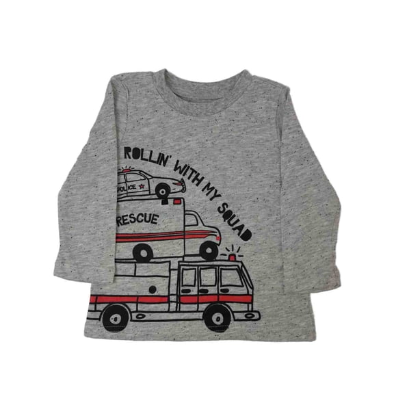 Infant Boys Gray Rollin With My Squad T-Shirt Fire Truck Tee Shirt 9m
