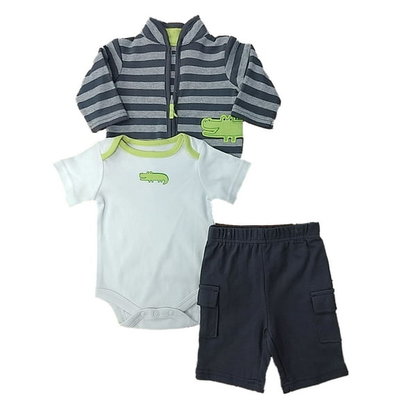 Infant Boys Gray Sweatshirt White Crocodile Bodysuit & Pants Outfit NB