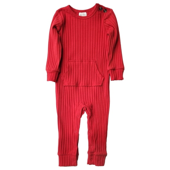 Infant Boys Red Ribbed With Kangaroo Pocket Coverall Bodysuit 18 Months