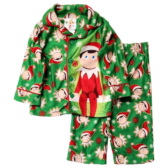 Infant Boys Green Flannel Elf On The Shelf Christmas Holiday Pajamas 12 Months