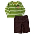 thumbnail image 1 of Infant Boys Green Striped Monkey Long Sleeve Shirt & Brown Pants Outfit Set NB, 1 of 3