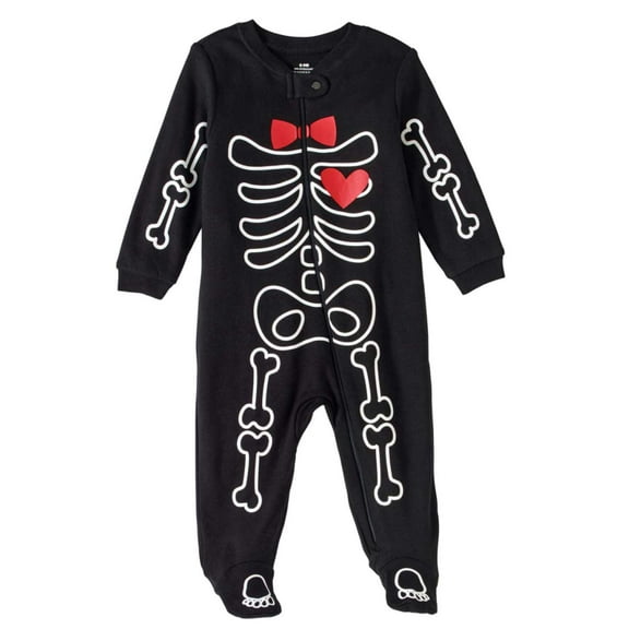 Infant Boys Halloween Sleeper Black Bow Tie & Heart Skeleton Sleep & Play NB