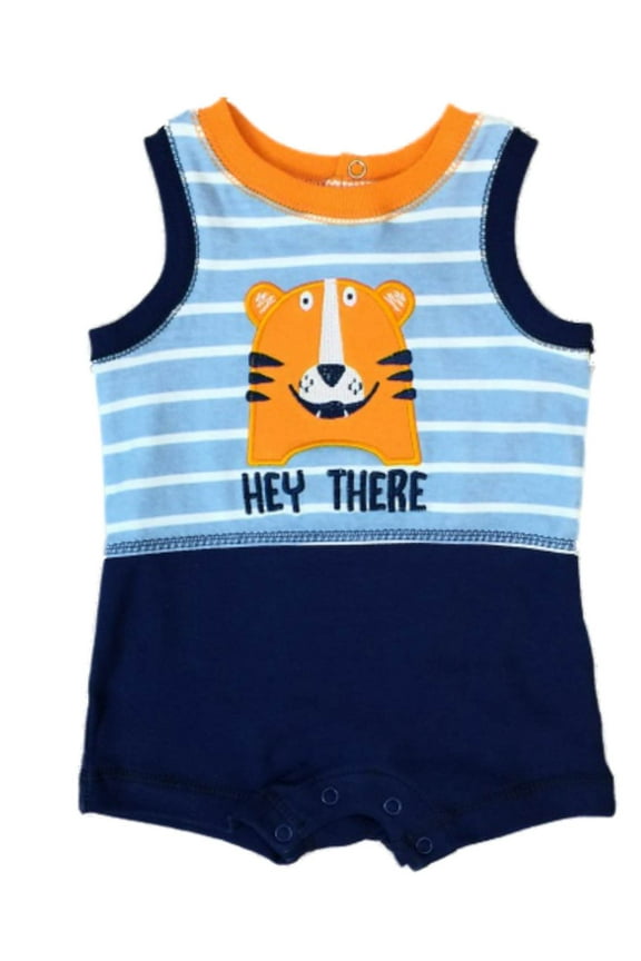 Infant Boys Hey There Bodysuit Baby Outfit Blue Stripe Tiger Cat Romper