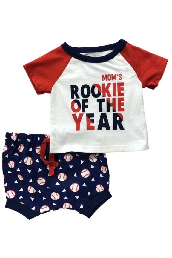 Infant Boys Moms Rookie Of The Year Baby Outfit Baseball Shirt & Shorts 0-3m