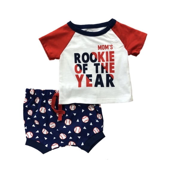 Infant Boys Moms Rookie Of The Year Baby Outfit Baseball Shirt & Shorts NB