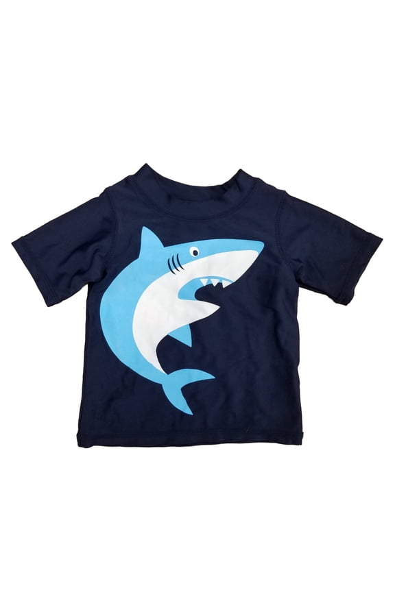 Infant Boys Navy Shark Short Sleeve Rash Guard Swim Shirt 3-6 months